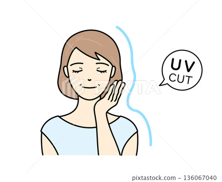Illustration of a senior woman who looks satisfied with the barrier that blocks ultraviolet rays Illustration of a senior woman who looks satisfied with the barrier that blocks ultraviolet rays 136067040