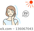 Illustration of a smiling senior woman who is using UV protection even in strong sunlight 136067043