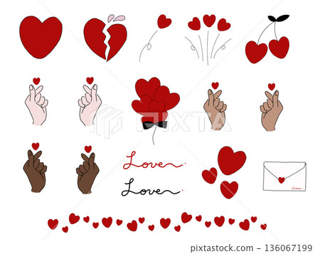 心形手勢和心形邊框套裝（帶邊框，透明 PNG 格式） 136067199