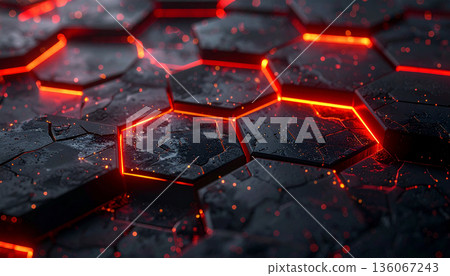 Glowing Lava Hexagon Abstract Background 136067243