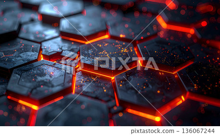 Glowing Lava Hexagon Abstract Background Glowing Lava Hexagon Abstract Background 136067244