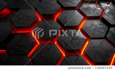 Glowing Lava Hexagon Abstract Background Glowing Lava Hexagon Abstract Background 136067245