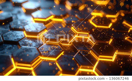 Golden Glowing Hexagonal Abstract Pattern Golden Glowing Hexagonal Abstract Pattern 136067246