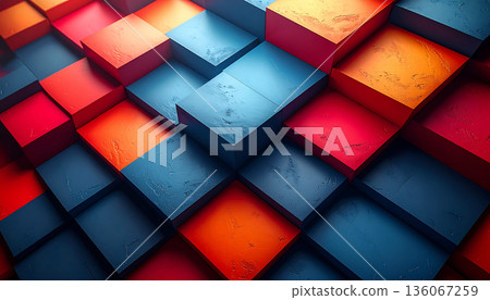 Colorful 3D Geometric Blocks Abstract Background Colorful 3D Geometric Blocks Abstract Background 136067259