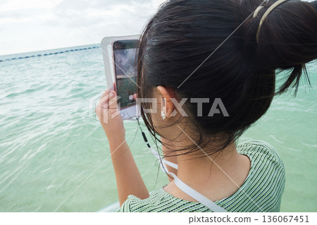 girl, blue water, ocean 136067451