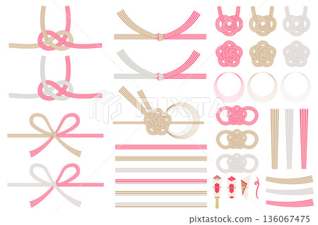 Illustration set of Mizuhiki for celebrations | Illustrations of Japanese culture for weddings, funerals, and other ceremonies 136067475