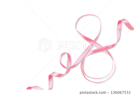 Beautiful pink ribbon symbolizing Women's Day, isolated, PNG 136067531