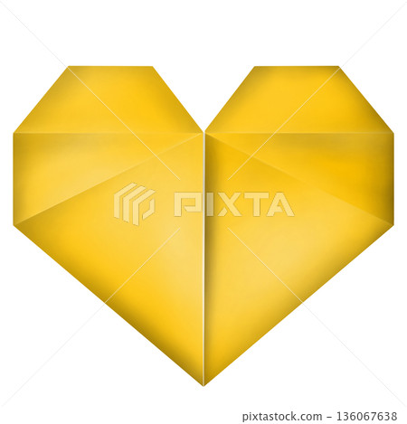 Illustration of a heart made from yellow origami paper 136067638