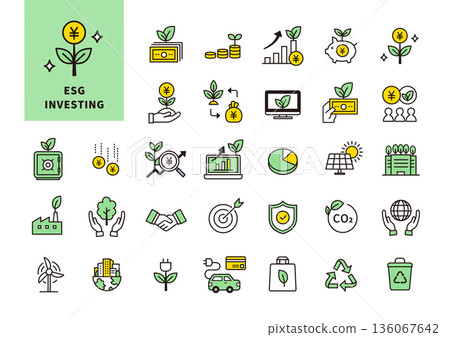 Icon set representing ESG investment and sustainable management Icon set representing ESG investment and sustainable management 136067642