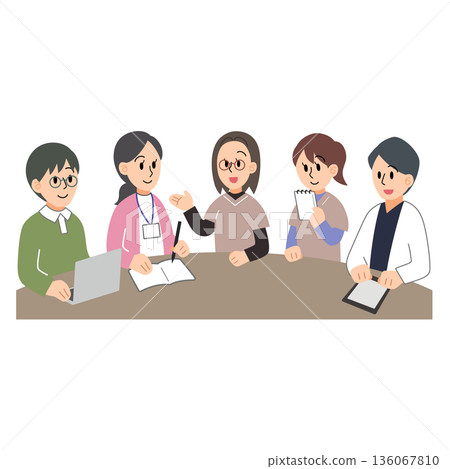 Illustration of a visiting nurse having a meeting with people from other industries Illustration of a visiting nurse having a meeting with people from other industries 136067810