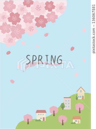 春季背景插圖，櫻花背景，春季素材，橫幅，直式 136067881