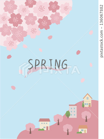 春季背景插圖，櫻花背景，春季素材，橫幅，直式 136067882