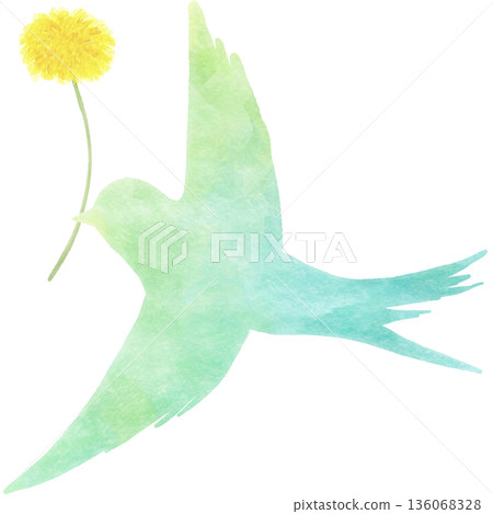 幸福的藍鳥：春天的水彩象徵 | 鳥，藍鳥，蒲公英 136068328