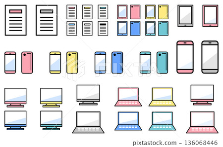 一套可用於雲端管理和企業數位轉型說明材料的數位設備和文件圖標 136068446
