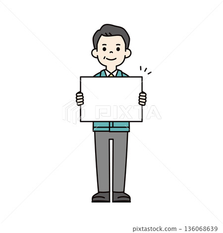 Full-body vector illustration of a senior businessman wearing work clothes holding a white message board 136068639