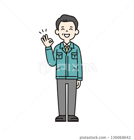 Full-body vector illustration of a small and medium-sized business president, manager, or factory manager making a smiling OK hand sign 136068642