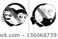 Yokai etiquette signs (monotone) 136068739