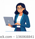 穿西裝的女商人正在操作一台筆記本電腦 136068841
