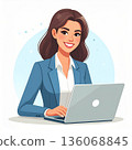 穿西裝的女商人正在操作一台筆記本電腦 136068845