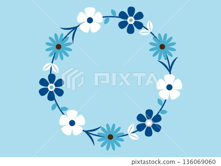 藍色花圈平面插圖 藍色花圈平面插圖 136069060
