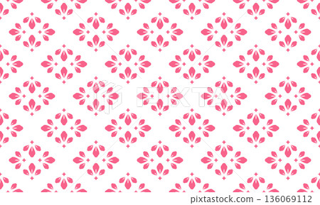 Flower geometric pattern. Seamless vector background. White and pink ornament Flower geometric pattern. Seamless vector background. White and pink ornament 136069112