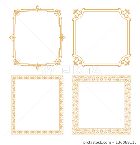 Set of decorative frames Elegant vector element for design in Eastern style, place for text. Floral golden and white frames. Lace illustration for invitations and greeting cards 136069113