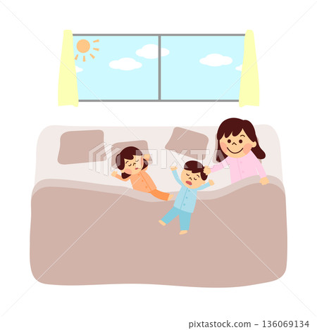 A mother waking up her child who is sleeping badly A mother waking up her child who is sleeping badly 136069134