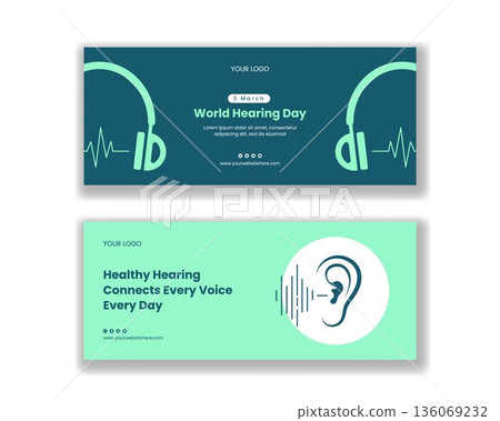 Horizontal Banner Illustration for World Hearing Day in Flat Cartoon Hand Drawn Style 136069232