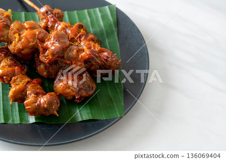 grilled chicken gizzard skewer in Asian style 136069404