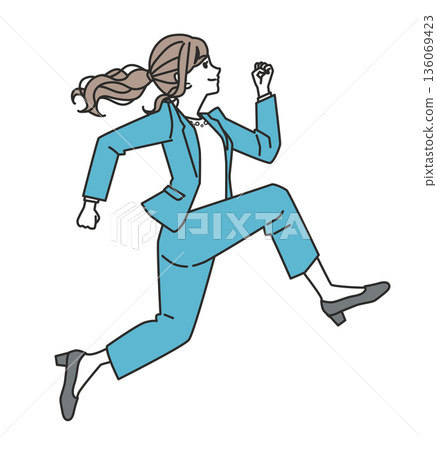 Illustration of a business casual woman jumping forward 136069423