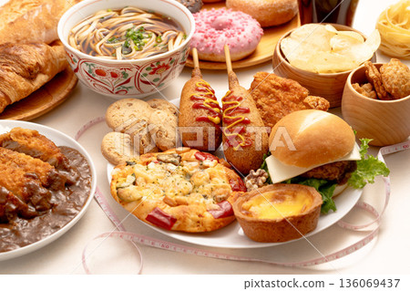 Examples of high-calorie dishes (carbohydrates) that may cause lifestyle-related diseases Examples of high-calorie dishes (carbohydrates) that may cause lifestyle-related diseases 136069437