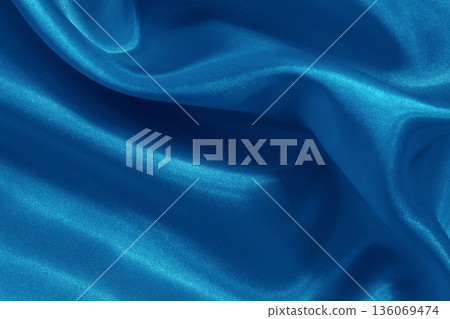 Blue fabric cloth texture for background and design art work, beautiful crumpled pattern of silk or linen. 136069474