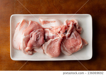 Raw pork on a plate Raw pork on a plate 136069692