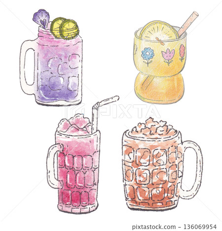 Beverage watercolor illustration of refreshing drink 136069954