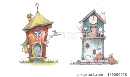 house watercolor clipart for stationery design 136069958