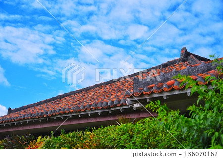 Red tile roof and blue sky 136070162