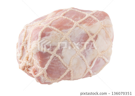 Pork leg ham wrapped in string on a transparent background (png) Pork leg ham wrapped in string on a transparent background (png) 136070351