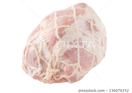 Pork leg ham wrapped in string on a transparent background (png) 136070352