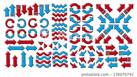 Hand-drawn arrow set - red and blue vector collection 136070742