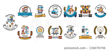 A collection of badges with various icons and symbols A collection of badges with various icons and symbols 136070746