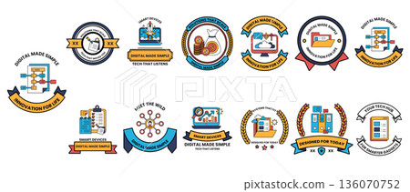 A collection of badges with a variety of themes 136070752