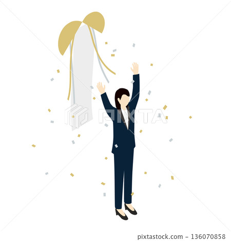 等距視角插圖,描繪了一位女性領導者慶祝成功和勝利的場景。 等距視角插圖,描繪了一位女性領導者慶祝成功和勝利的場景。 136070858