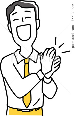 Male employee clapping his hands and laughing Male employee clapping his hands and laughing 136070886