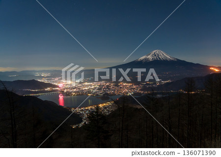 Mount Fuji illuminated by moonlight from Shindo Pass and Lake Kawaguchiko Winter Fireworks Festival Mount Fuji illuminated by moonlight from Shindo Pass and Lake Kawaguchiko Winter Fireworks Festival 136071390