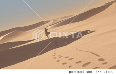 Lonely girl walking in the desert Lonely girl walking in the desert 136071400