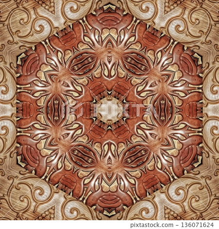 Design features an elegant wooden carved pattern inspired by traditional craftsmanship. Intricate relief and natural wood textures add warmth and depth, ideal for tiles, flooring, wall covering Design features an elegant wooden carved pattern inspired by traditional craftsmanship. Intricate relief and natural wood textures add warmth and depth, ideal for tiles, flooring, wall covering 136071624