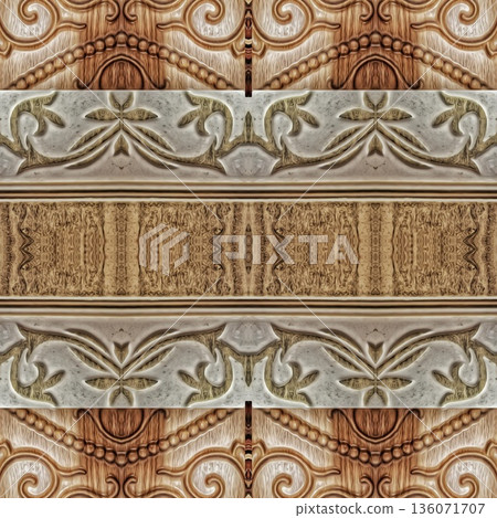 An elegant wooden carved design inspired by traditional craftsmanship, featuring detailed relief textures that add warmth and depth. Perfect for tiles, flooring, wall coverings, packaging, and furnish An elegant wooden carved design inspired by traditional craftsmanship, featuring detailed relief textures that add warmth and depth. Perfect for tiles, flooring, wall coverings, packaging, and furnish 136071707