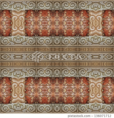 An elegant wooden carved design inspired by traditional craftsmanship, featuring detailed relief textures that add warmth and depth. Perfect for tiles, flooring, wall coverings, packaging, and furnish An elegant wooden carved design inspired by traditional craftsmanship, featuring detailed relief textures that add warmth and depth. Perfect for tiles, flooring, wall coverings, packaging, and furnish 136071712