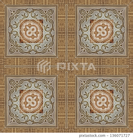 An elegant wooden carved design inspired by traditional craftsmanship, featuring detailed relief textures that add warmth and depth. Perfect for tiles, flooring, wall coverings, packaging, and furnish 136071727