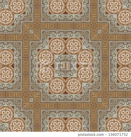 An elegant wooden carved design inspired by traditional craftsmanship, featuring detailed relief textures that add warmth and depth. Perfect for tiles, flooring, wall coverings, packaging, and furnish 136071732